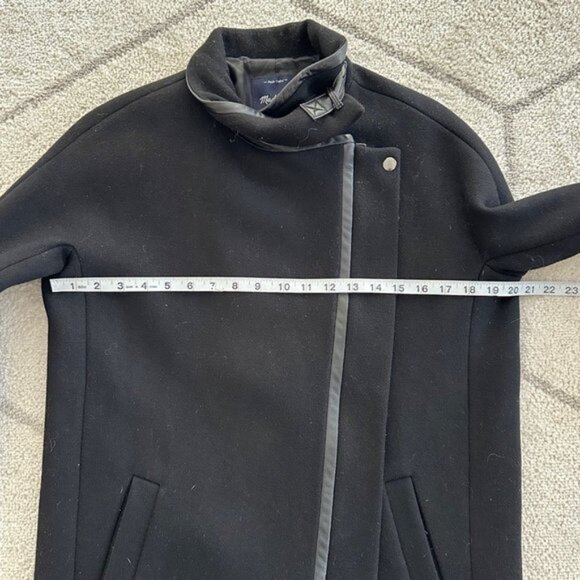 Madewell City GridCoat Black Wool Blend Cold Weather Coat Asymmetric Zipper Sz 2 - Picture 4 of 13